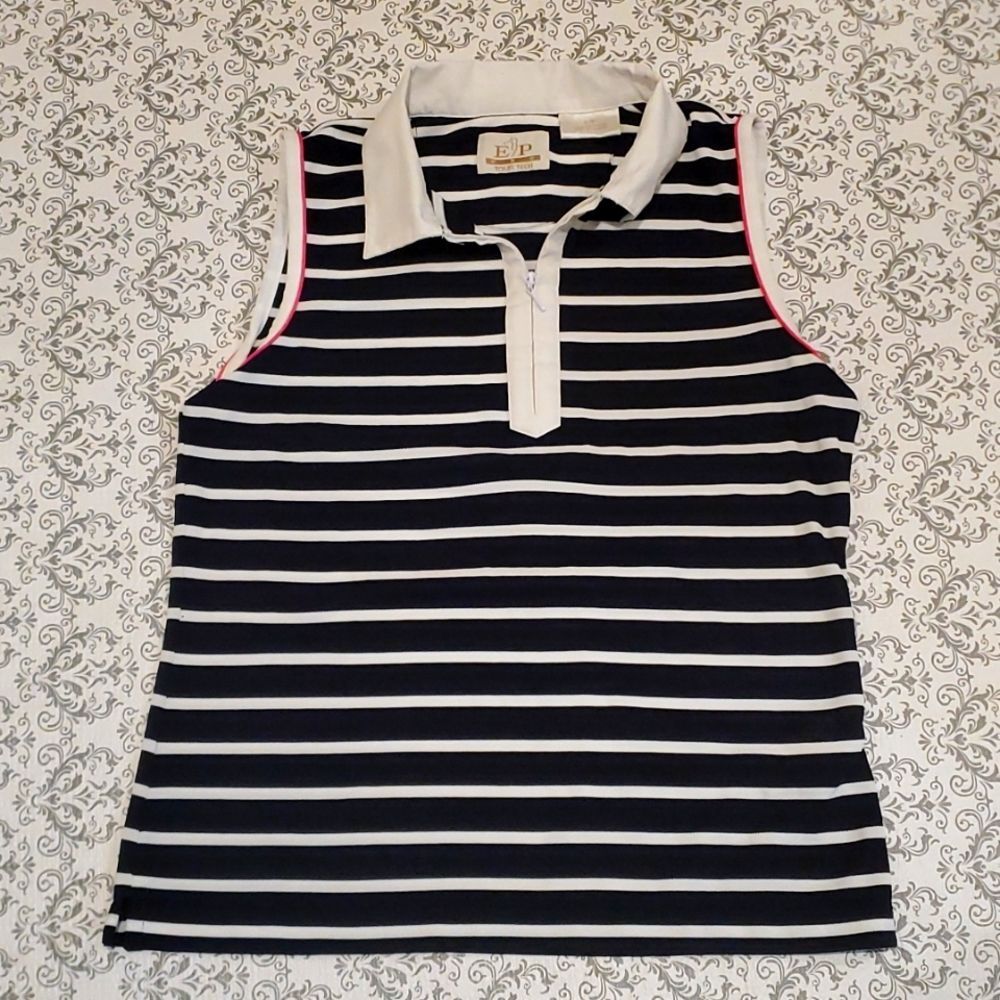 Vintage Y2K Black and White Striped Golf Tank Top Women's Small
